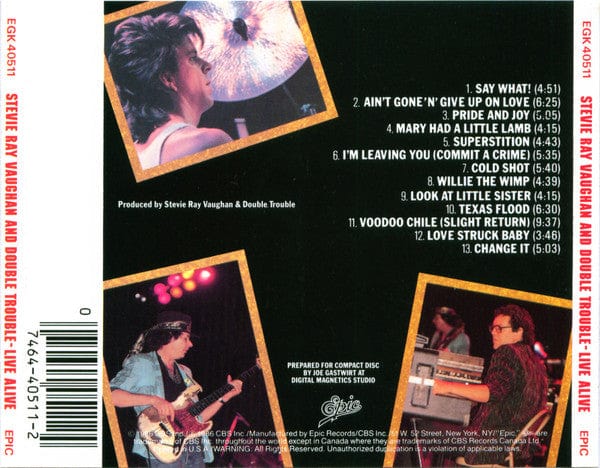 Stevie Ray Vaughan And Double Trouble* - Live Alive (CD) Epic CD 07464405112