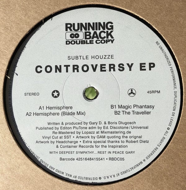 Subtle Houzze - Controversy EP (12") Running Back Double Copy Vinyl 4251648415541