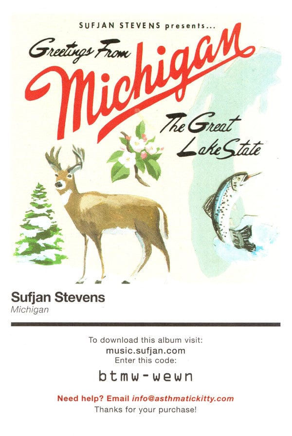 Sufjan Stevens - Greetings From Michigan: The Great Lake State (2xLP, Album, RE) on Asthmatic Kitty Records,Sounds Familyre at Further Records
