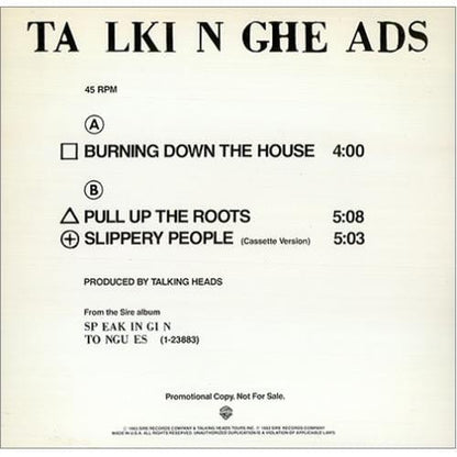 Talking Heads - Burning Down The House / Pull Up The Roots / Slippery People (Cassette Version) (12") Sire Vinyl