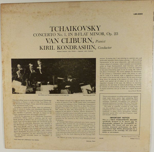 Tchaikovsky* - Van Cliburn, Kiril Kondrashin - Concerto No. 1 (LP) RCA Victor Red Seal Vinyl