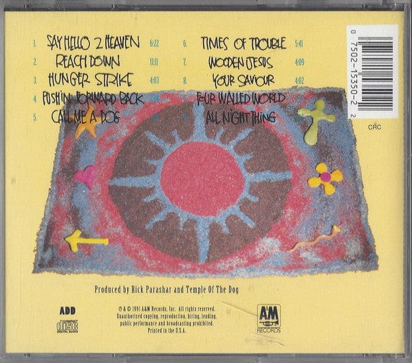 Temple Of The Dog – Temple Of The Dog (CD, A&M Records, 1991) Back Cover