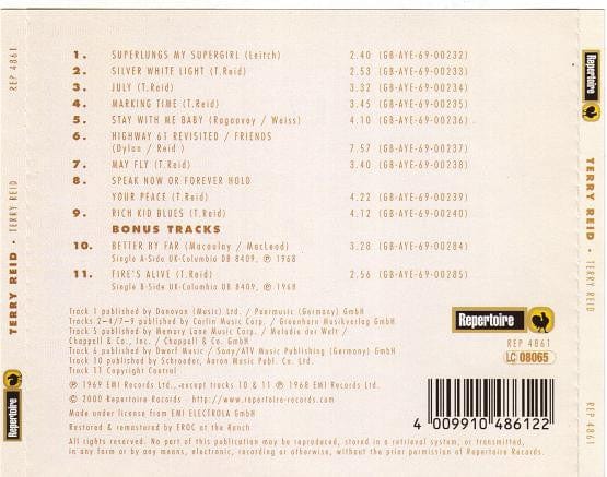 Terry Reid – Terry Reid (CD, Repertoire Records, 2000) Back Cover