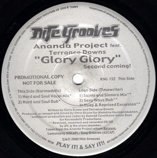 The Ananda Project Featuring Terrance Downs - Glory Glory (Second Coming) (12") Nite Grooves Vinyl