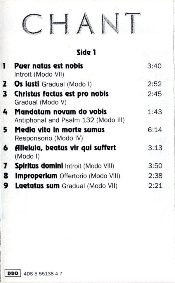 The Benedictine Monks Of Santo Domingo De Silos* - Chant (Cassette) Angel Records Cassette 724355513847