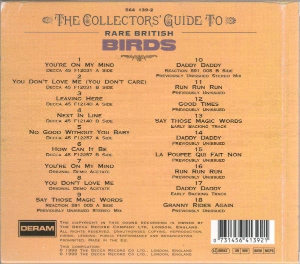 The Birds - The Collector's Guide To Rare British Birds (CD) Deram CD 0731456413921