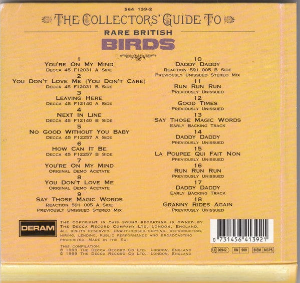 The Birds - The Collector's Guide To Rare British Birds (CD) Deram CD 0731456413921