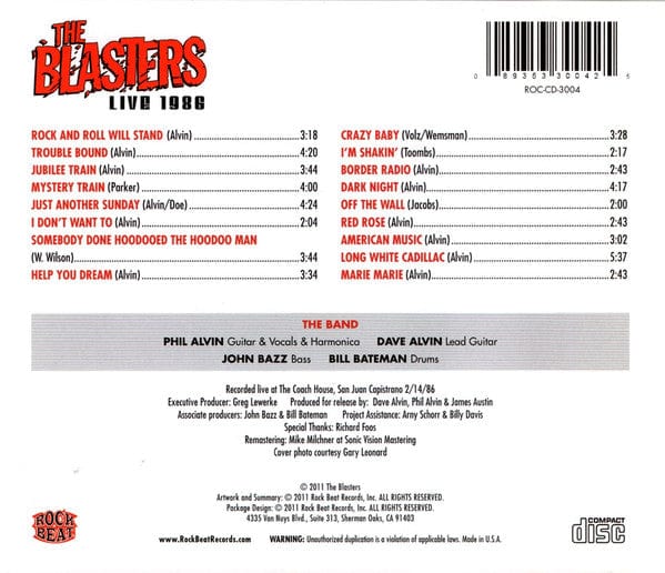 The Blasters - Live 1986 (CD) Rockbeat Records CD 089353300425