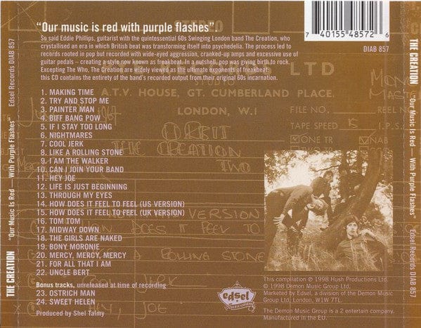 The Creation (2) - Our Music Is Red - With Purple Flashes (CD) Edsel Records,Demon Records CD 740155485726