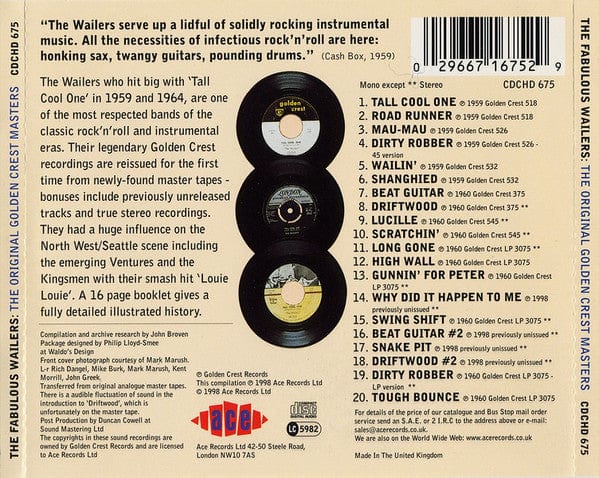 The Fabulous Wailers* - Original Golden Crest Masters (CD) Ace CD 029667167529