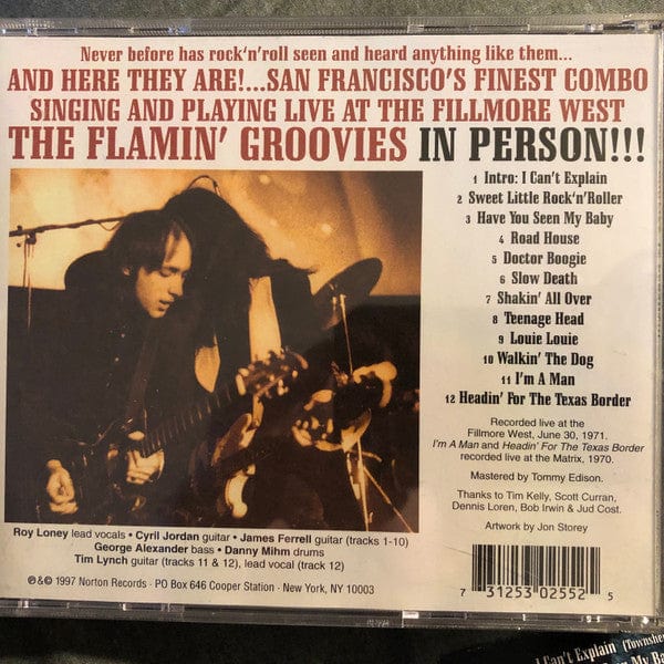 The Flamin' Groovies - In Person!!! Featuring Teenage Head And Slow Death (CD) Norton Records (2) CD 731253025525