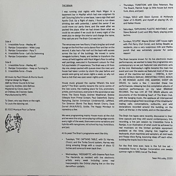 The Irresistible Force Ramjac Corporation – Live At The Brain 1990 (LP, Musique Pour La Danse, 2022) Image 4