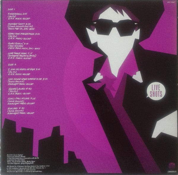 The Joe Ely Band – Live Shots (LP, Southcoast Records, 1981) Back Cover