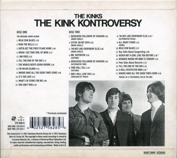 The Kinks – The Kink Kontroversy (CD+CD, Sanctuary, 2011) Back Cover