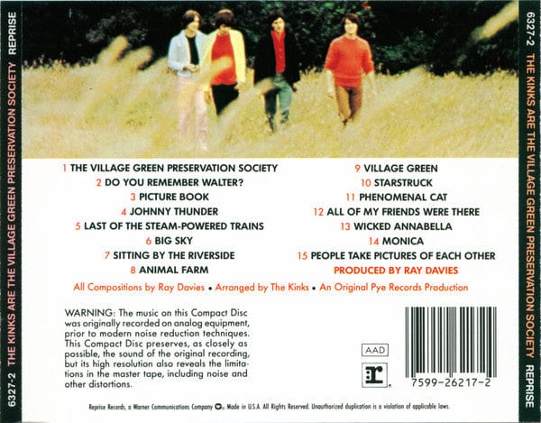 The Kinks – The Kinks Are The Village Green Preservation Society (CD, Reprise Records, 1990) Back Cover