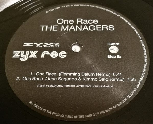 The Managers (3) - One Race (12") ZYX Music Vinyl 194111006553