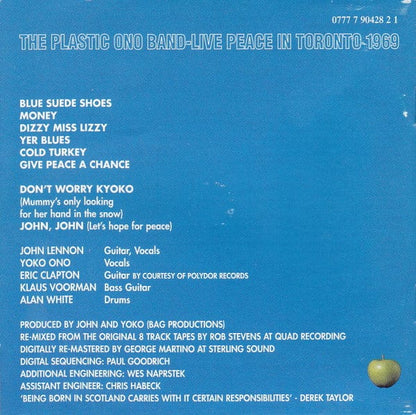 The Plastic Ono Band - Live Peace In Toronto 1969 (CD) Apple Records,Apple Records CD 077779042821