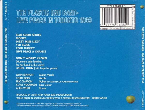 The Plastic Ono Band - Live Peace In Toronto 1969 (CD) Apple Records,Apple Records CD 077779042821