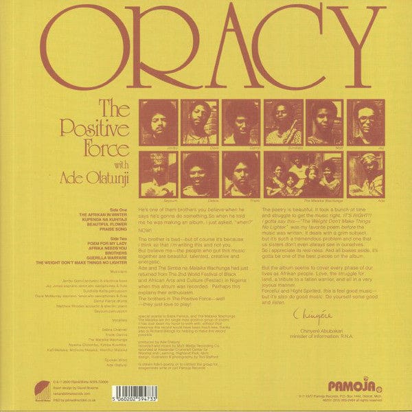 The Positive Force (2) With Ade Olatunji - Oracy (LP, Album, RE) Pamoja Records, Rain&Shine