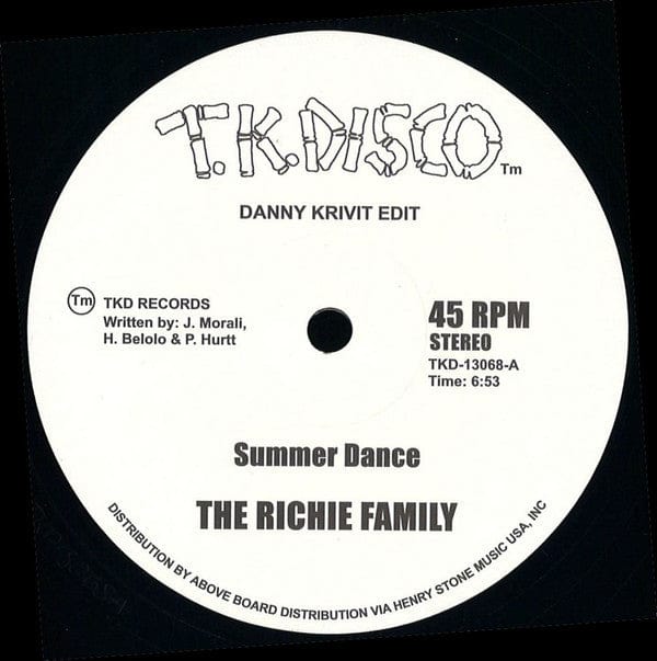The Ritchie Family / Wild Honey - Summer Dance (Danny Krivit Edit) / At The Top Of The Stairs (Danny Krivit Edit) (12") T.K. Disco Vinyl