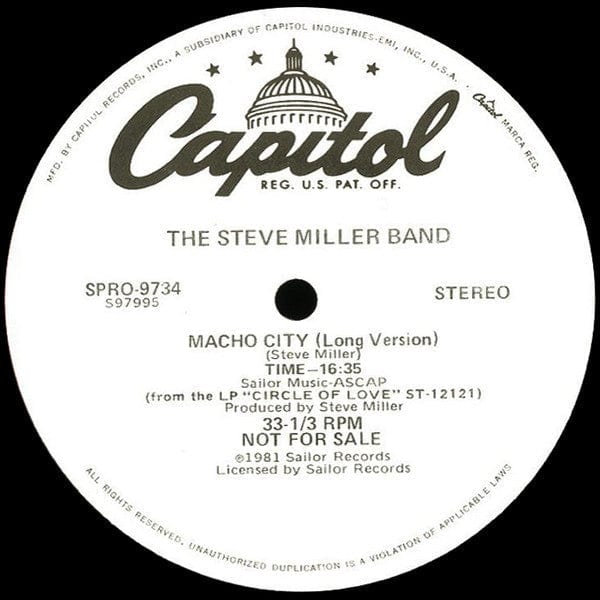 The Steve Miller Band* - Macho City (12", Promo) Capitol Records, Capitol Records