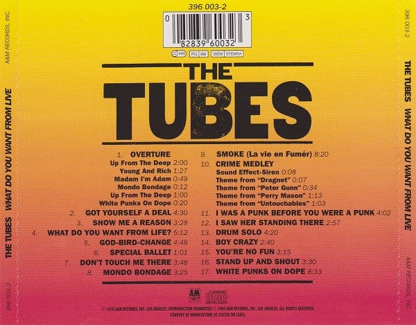 The Tubes - What Do You Want From Live (CD) A&M Records CD 082839600323