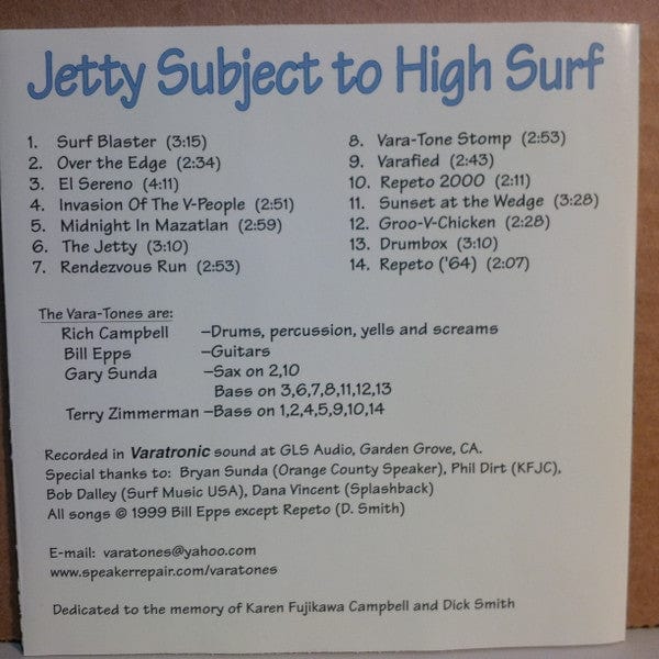 The Vara-Tones - Jetty Subject To High Surf (CD) Veetone Records CD 709363676029