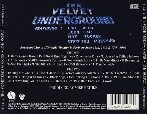 The Velvet Underground - Live MCMXCIII (2xCD) Sire,Warner Bros. Records CD 093624546429