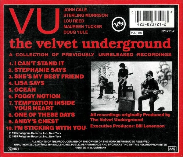 The Velvet Underground - VU (CD) Verve Records CD 042282372123