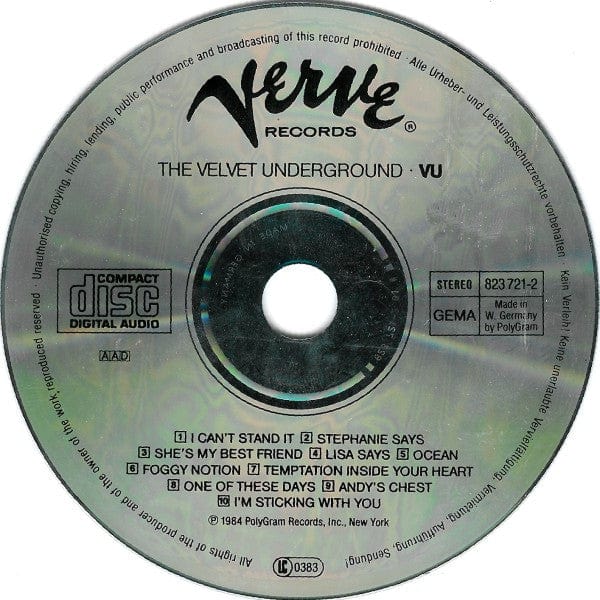 The Velvet Underground - VU (CD) Verve Records CD 042282372123
