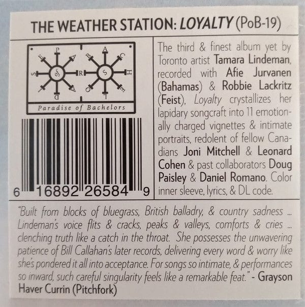 The Weather Station - Loyalty (LP, Album) on Paradise Of Bachelors at Further Records