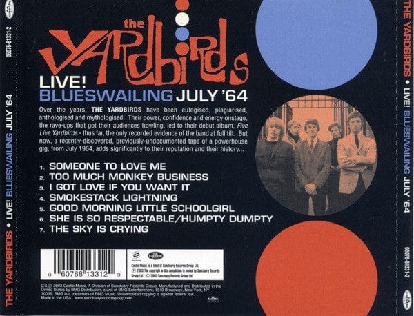 The Yardbirds - Live! Blueswailing July '64 (CD) Castle Music CD 060768133129