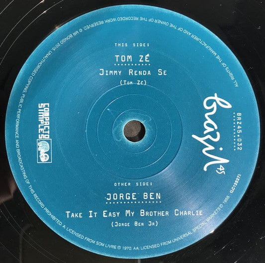 Tom ZÃ© / Jorge Ben - Jimmy Renda Se / Take it Easy My Brother Charlie (7", Single) on Mr Bongo at Further Records