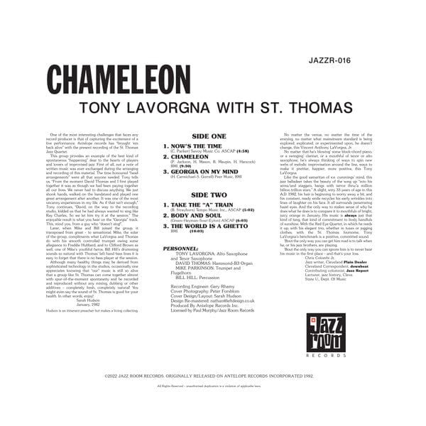 Tony Lavorgna The St. Thomas Jazz Quartet – Chameleon (LP, Jazz Room Records, 2022) Back Cover