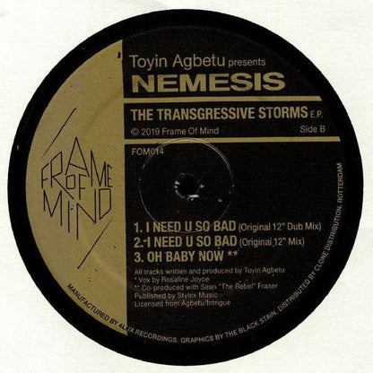 Toyin Agbetu Presents Nemesis (12) - The Transgressive Storms EP (12", EP) Frame Of Mind