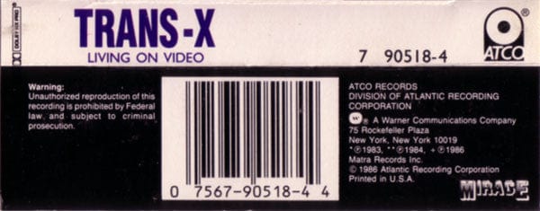 Trans-X - Living On Video (Cass, Album) on ATCO Records,ATCO Records at Further Records