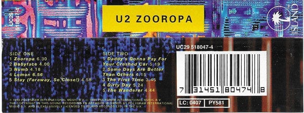 U2 – Zooropa (Cassette, Island Records, 1993) Back Cover