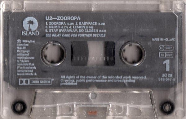 U2 – Zooropa (Cassette, Island Records, 1993) Image 4