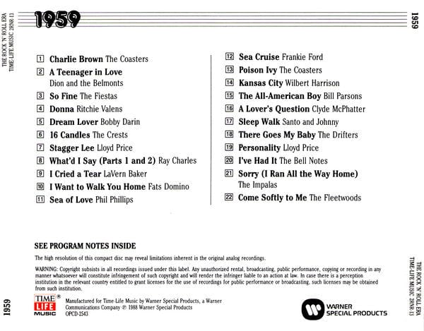 Various - 1959 (CD) Time Life Music,Warner Special Products CD