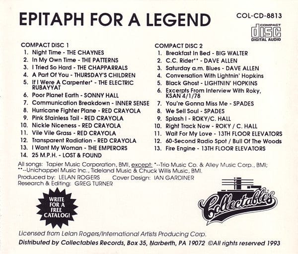 Various - Epitaph For A Legend (2xCD) Collectables CD 090431881323