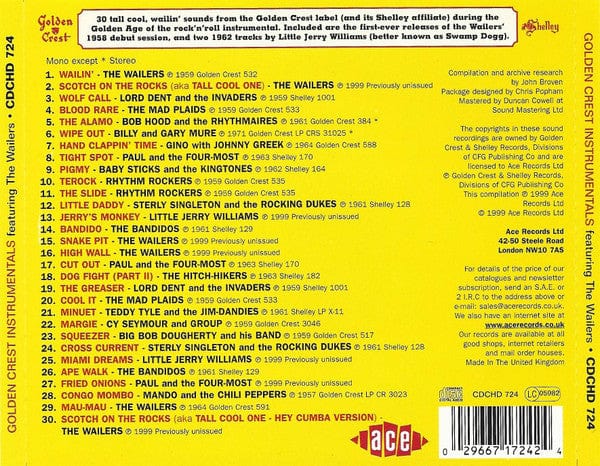 Various - Golden Crest Instrumentals Featuring The Wailers (CD) Ace CD 029667172424