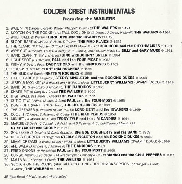 Various - Golden Crest Instrumentals Featuring The Wailers (CD) Ace CD 029667172424