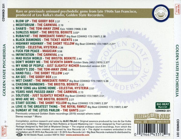 Various - Golden State Psychedelia (CD) Big Beat Records CD 029667433129