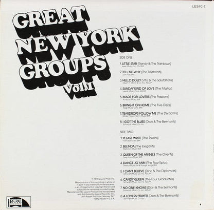 Various – Great New York Groups Vol.1 (LP, Laurie Records, 1978) Back Cover