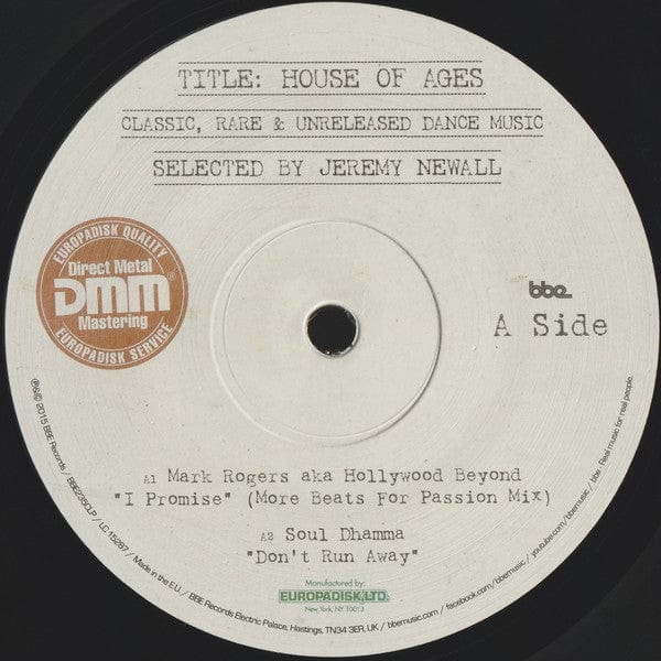 Various - House Of Ages (Classic, Rare & Unreleased Dance Music) (2x12") BBE Vinyl 730003123511