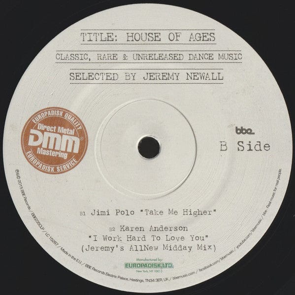 Various - House Of Ages (Classic, Rare & Unreleased Dance Music) (2x12") BBE Vinyl 730003123511
