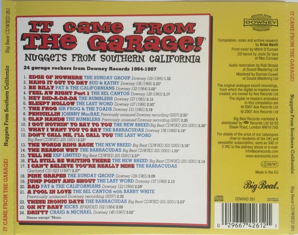 Various – It Came From The Garage! (Nuggets From Southern California) (CD, Big Beat Records, 2007) Back Cover
