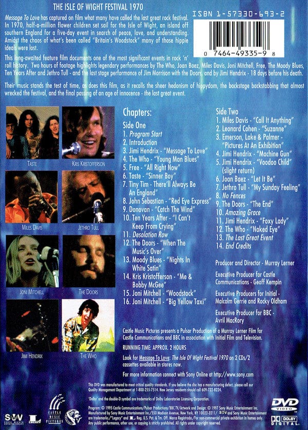 Various - Message To Love - The Isle Of Wight Festival - The Movie (DVD) SMV Enterprises,Castle Communications DVD 074644933598