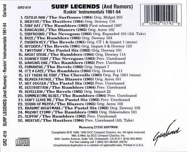 Various - Surf Legends (And Rumors) • Rockin' Instrumentals 1961-64 (CD) Garland CD 010963101928