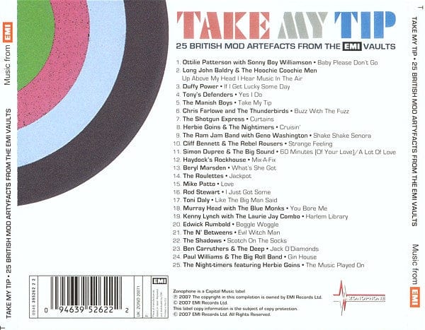 Various - Take My Tip • 25 British Mod Artefacts From The EMI Vaults (CD) Zonophone,Zonophone,Zonophone CD 094639526222